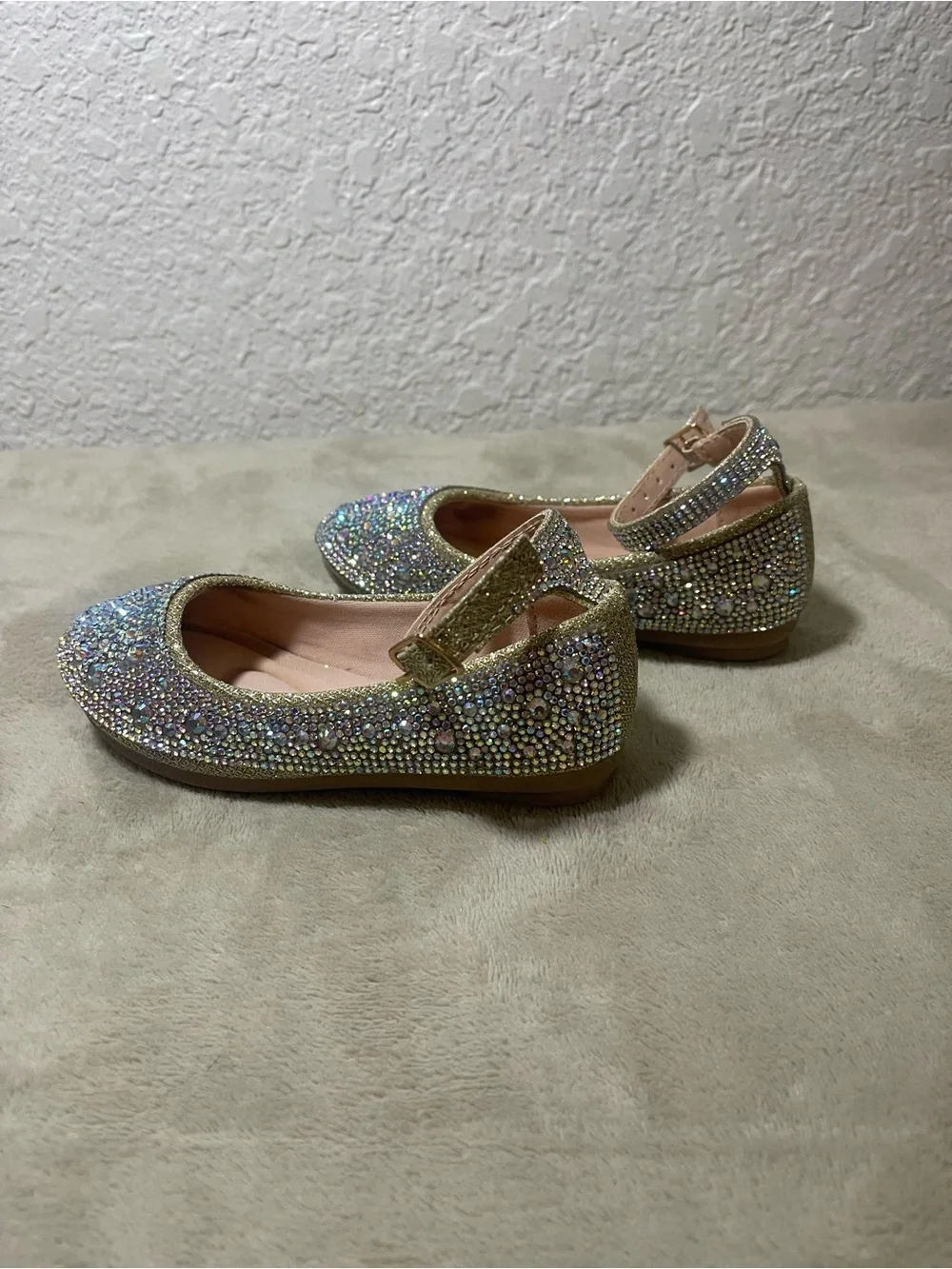 Link Girls' Glitter Crystal Ballet Flats with Ankle Strap - Pink & Silver